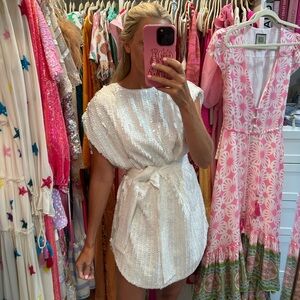 NWT. ASOS White Sequin Mini Dress with Belt